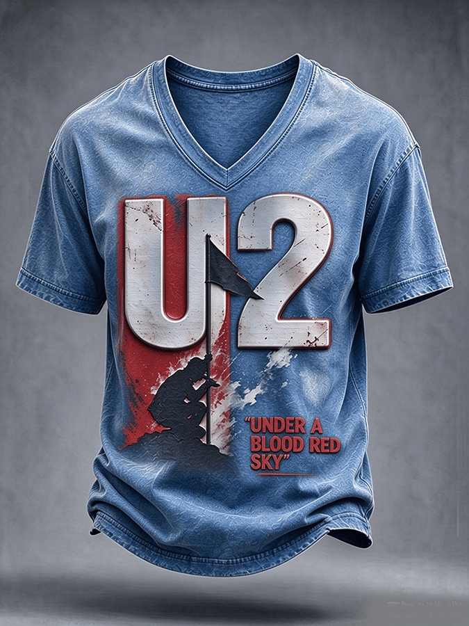 "Under A Blood Red Sky" Music Lover Printed Short-Sleeve T-Shirt