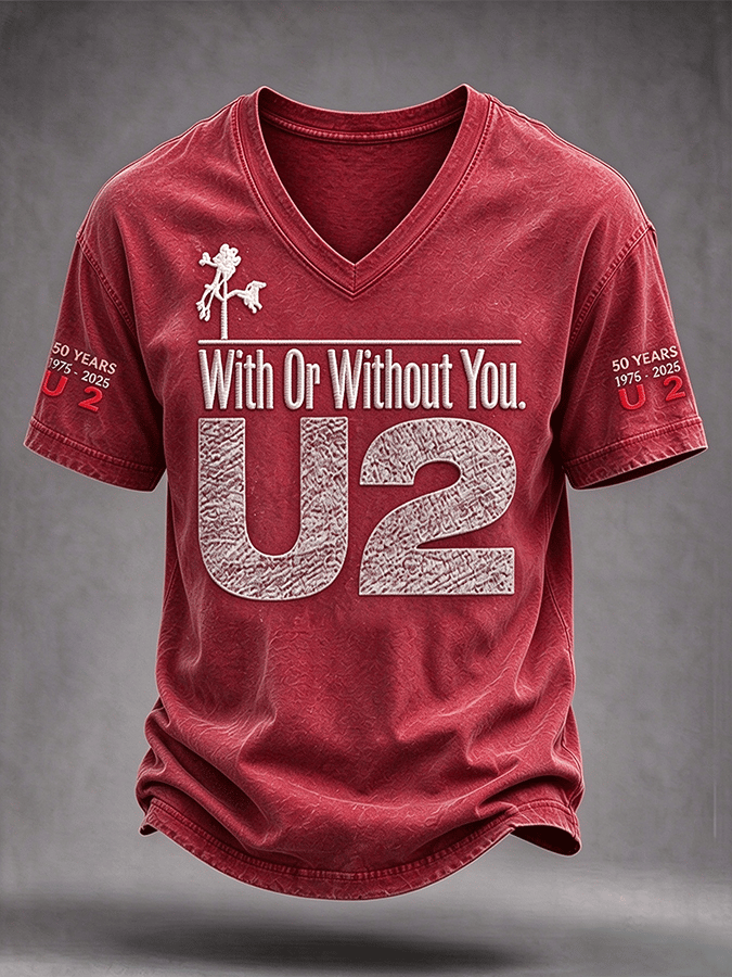 "With Or Without You" Music Lover Printed Short-Sleeve T-Shirt