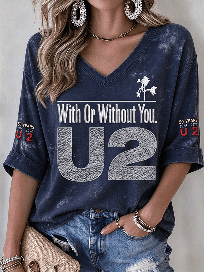 "With Or Without You" Music Lover Printed Short-Sleeve T-Shirt