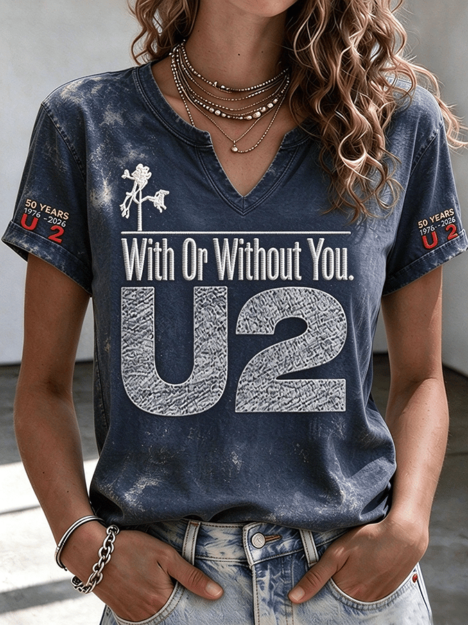 "With Or Without You" Music Lover Printed Short-Sleeve T-Shirt