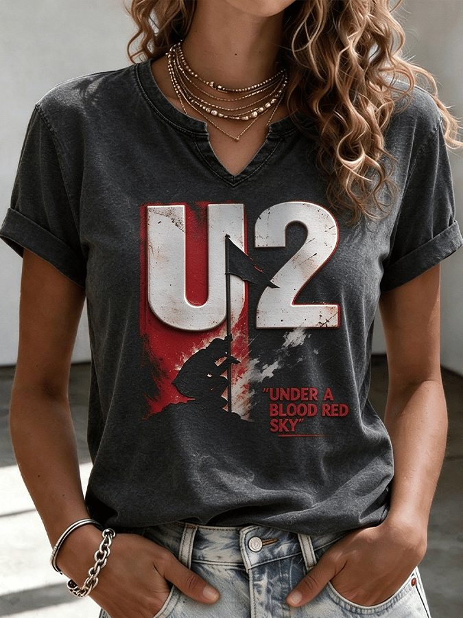 "Under A Blood Red Sky" Music Lover Printed Short-Sleeve T-Shirt