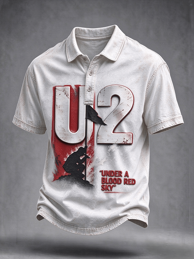 "Under A Blood Red Sky" Music Lover Printed Men's Short-Sleeve Polo T-Shirt