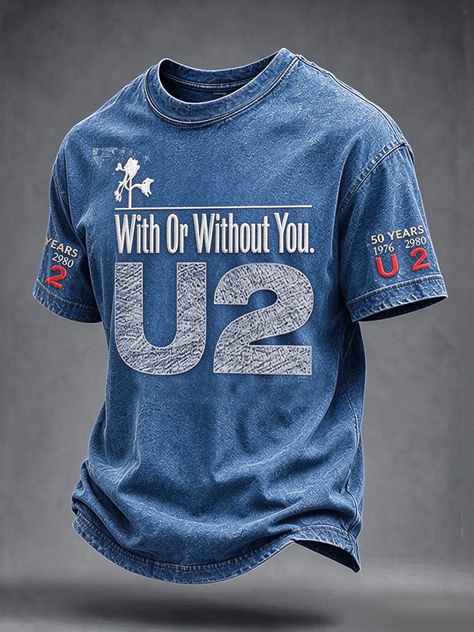 "With Or Without You" Music Lover Printed Short-Sleeve T-Shirt