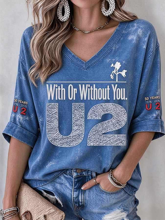 "With Or Without You" Music Lover Printed Short-Sleeve T-Shirt