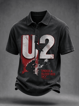 "Under A Blood Red Sky" Music Lover Printed Men's Short-Sleeve Polo T-Shirt