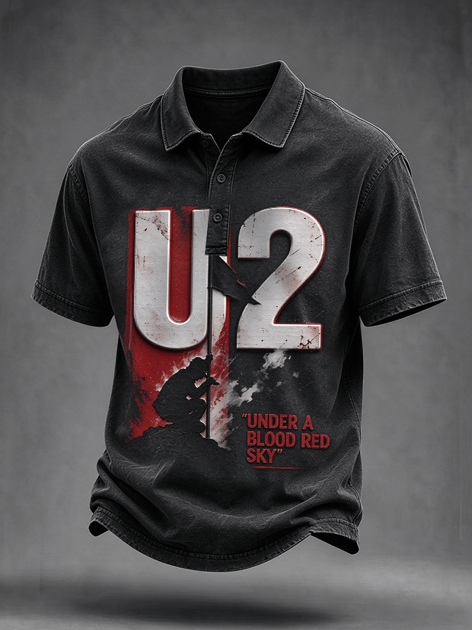 "Under A Blood Red Sky" Music Lover Printed Men's Short-Sleeve Polo T-Shirt