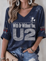 "With Or Without You" Music Lover Printed Short-Sleeve T-Shirt