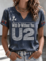 "With Or Without You" Music Lover Printed Short-Sleeve T-Shirt