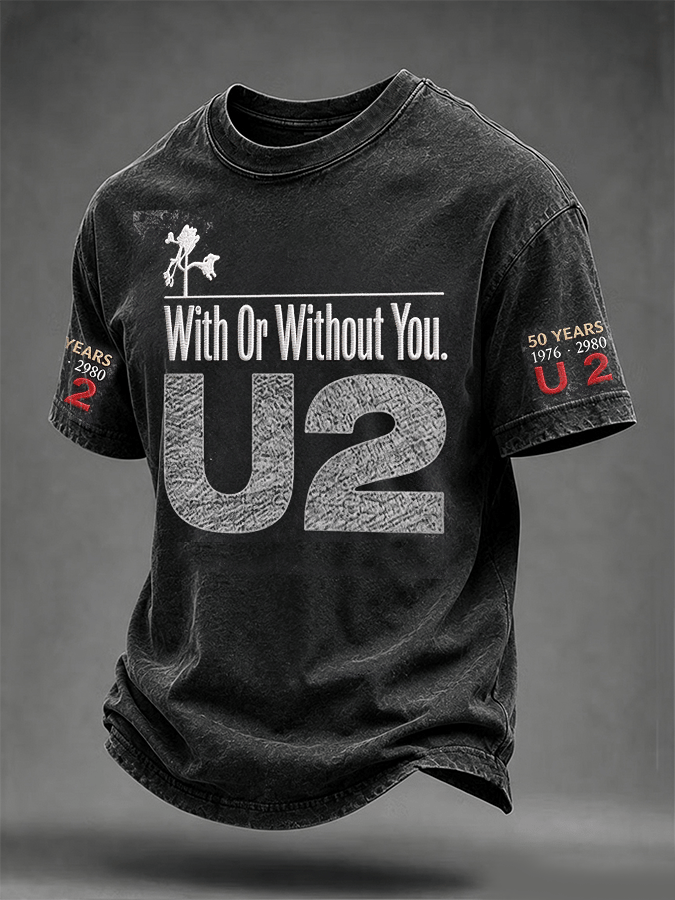 "With Or Without You" Music Lover Printed Short-Sleeve T-Shirt