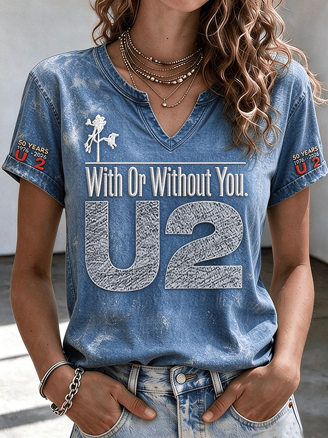 "With Or Without You" Music Lover Printed Short-Sleeve T-Shirt