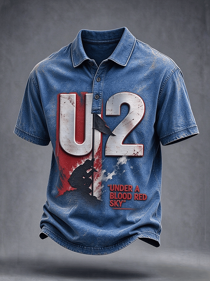 "Under A Blood Red Sky" Music Lover Printed Men's Short-Sleeve Polo T-Shirt