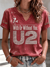 "With Or Without You" Music Lover Printed Short-Sleeve T-Shirt