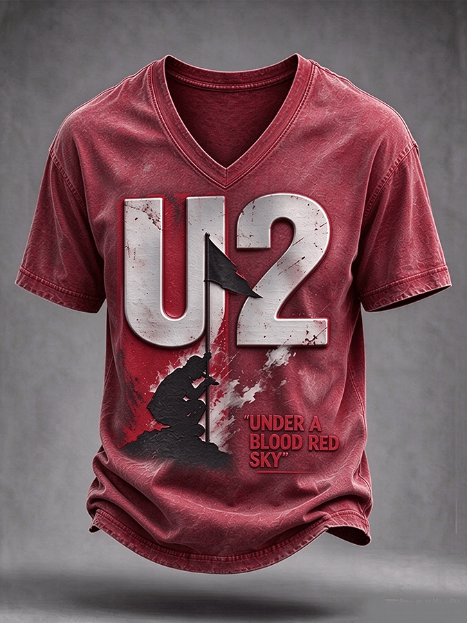 "Under A Blood Red Sky" Music Lover Printed Short-Sleeve T-Shirt