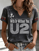 "With Or Without You" Music Lover Printed Short-Sleeve T-Shirt