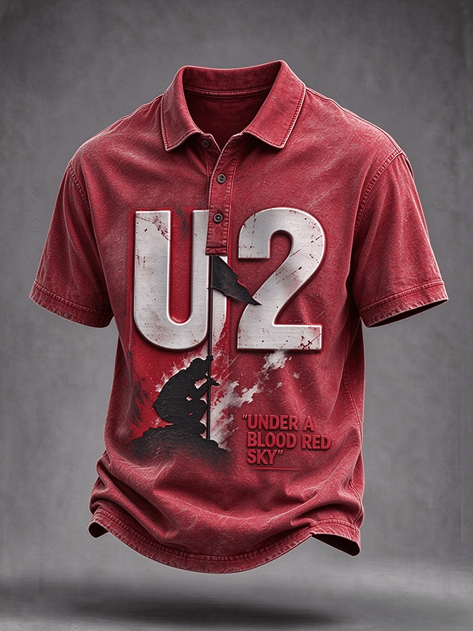 "Under A Blood Red Sky" Music Lover Printed Men's Short-Sleeve Polo T-Shirt