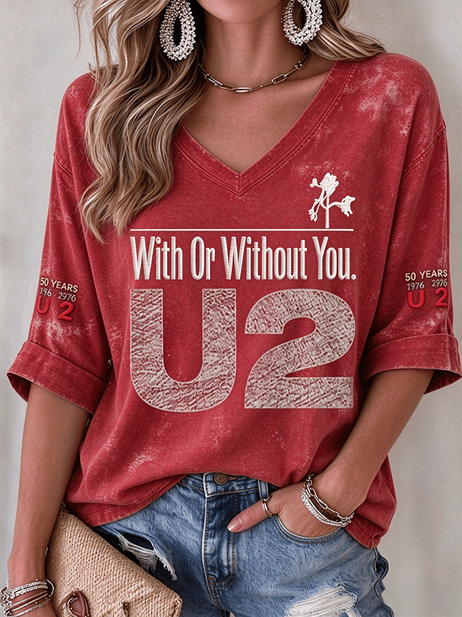 "With Or Without You" Music Lover Printed Short-Sleeve T-Shirt