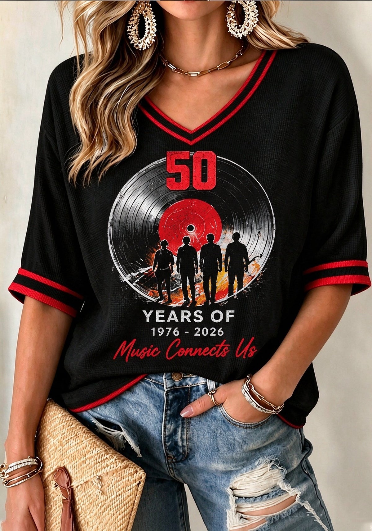Women's Casual Printed Waffle Top