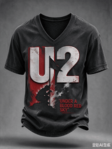 "Under A Blood Red Sky" Music Lover Printed Short-Sleeve T-Shirt