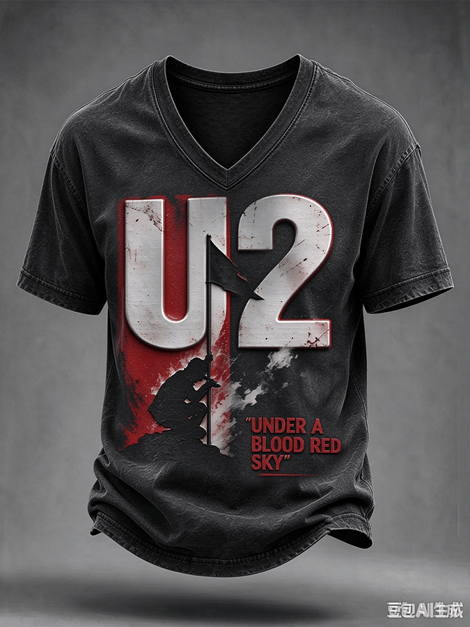 "Under A Blood Red Sky" Music Lover Printed Short-Sleeve T-Shirt