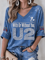 "With Or Without You" Music Lover Printed Short-Sleeve T-Shirt